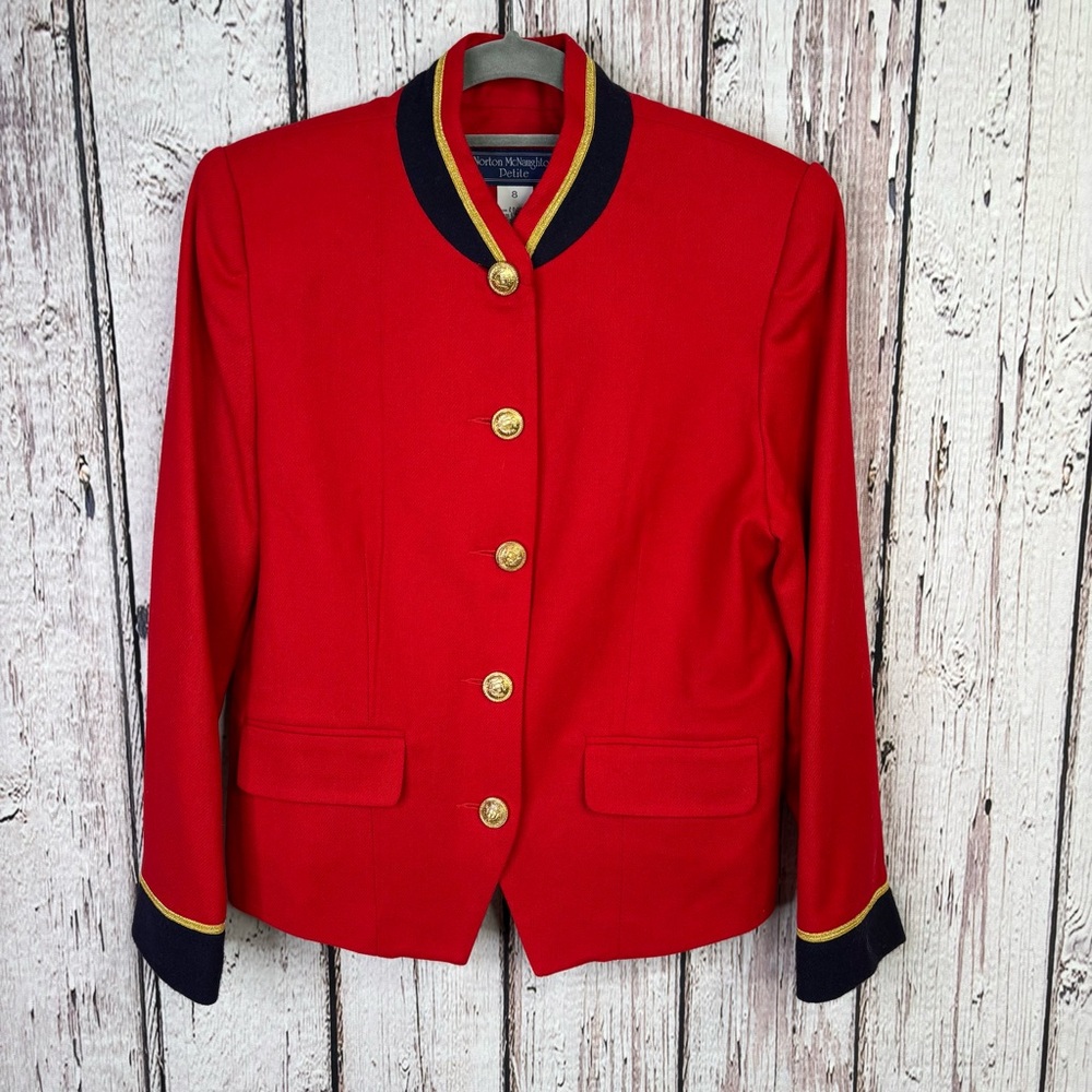 Norton McNaughton Vintage Red Wool Bell‎ Hop Blazer Size 8P Petite Lined Jacket